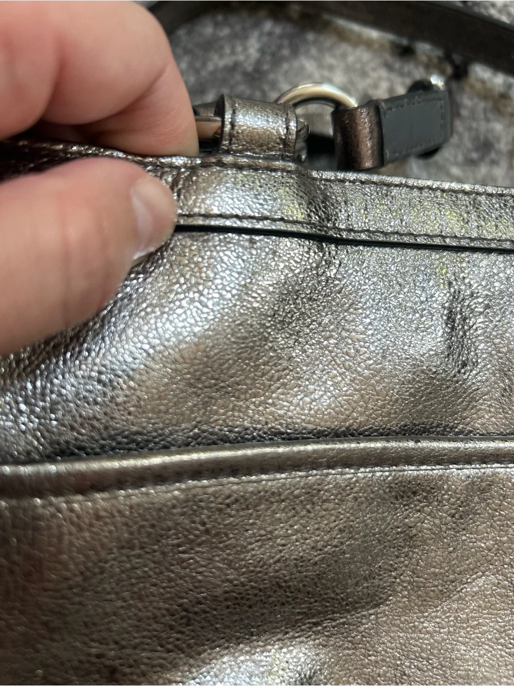 Coach Gallery Tote Metallic Pewter Leather Shoulder Bag F17721 East West